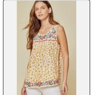Savanna Jane Embroidered Marigold Sleeveless Top Women's Size Small /S